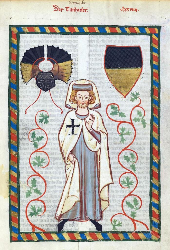 Tannhäuser con el hábito de los Caballeros Teutónicos, del Codex Manesse. De Maestro del Codex Manesse (Pintor de la Fundación) Wikipedia