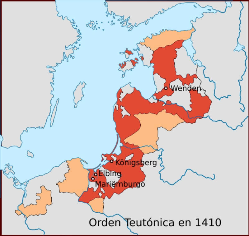 Estado de la Orden Teutónica en 1410. De Ordensland-1410.svg: Joostik (discusión · contribs.)derivative work: Rowanwindwhistler (discusión) - Ordensland. Wikipedia