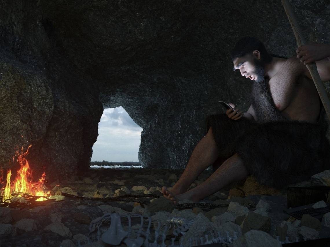 Hombre prehistórico en una cueva