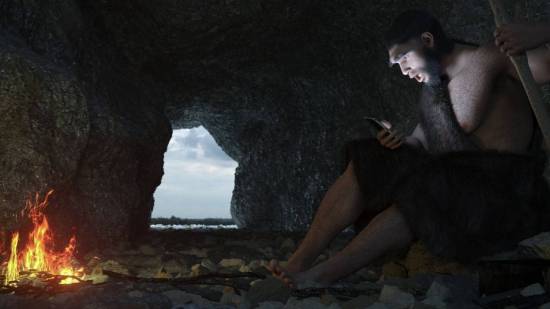 Hombre prehistórico en una cueva