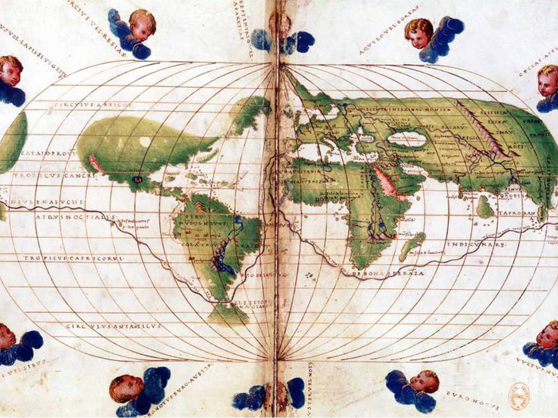 Mapamundi con la ruta del viaje de Magallanes - Elcano
