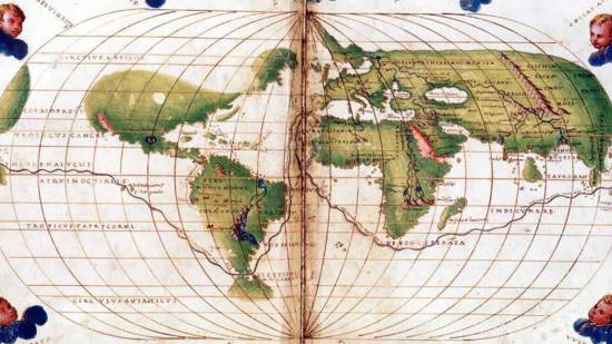 Mapamundi con la ruta del viaje de Magallanes - Elcano