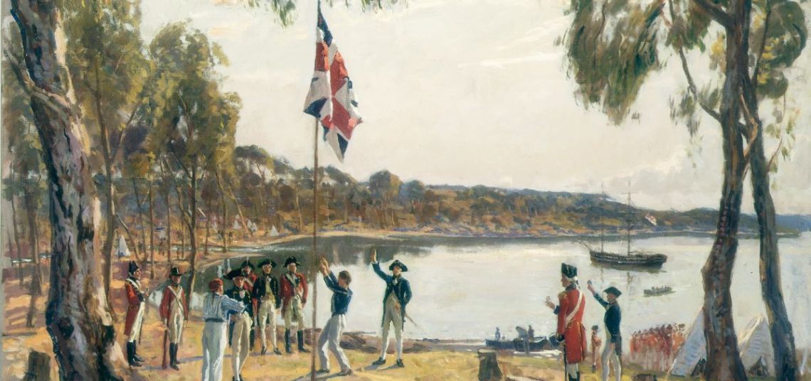 La fundación de Australia por el Capitán  Arthur Phillip R.N. Sydney Cove, 26 de enero de 1788. Algernon Talmage