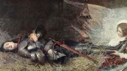 Juana durmiente de Arco, un ángel a sus pies. Ilustración