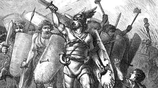 Guererros bárbaros derrotando a las legiones romanas