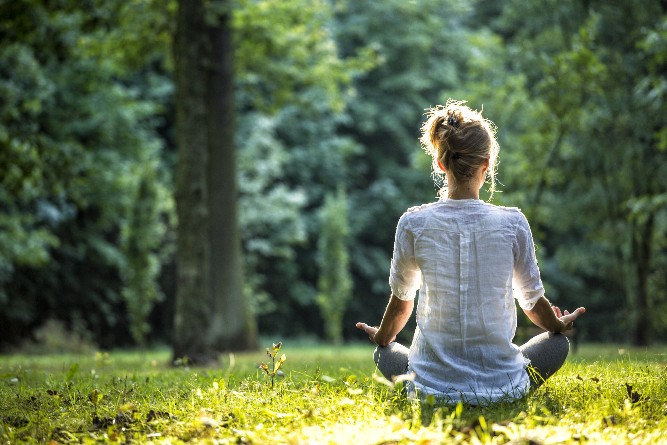 Mujer meditando en el campo
