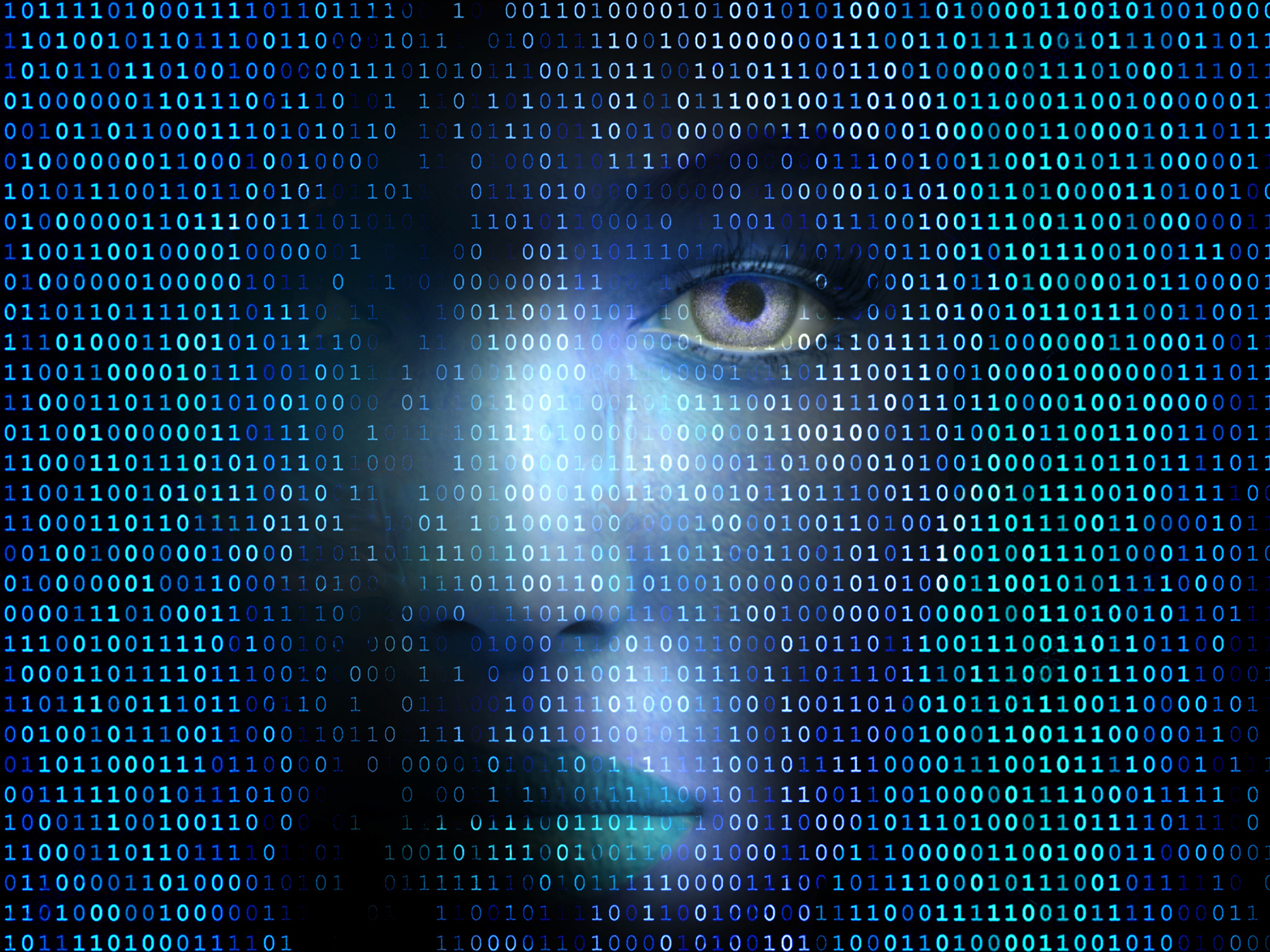 Rostro de mujer y código-binario