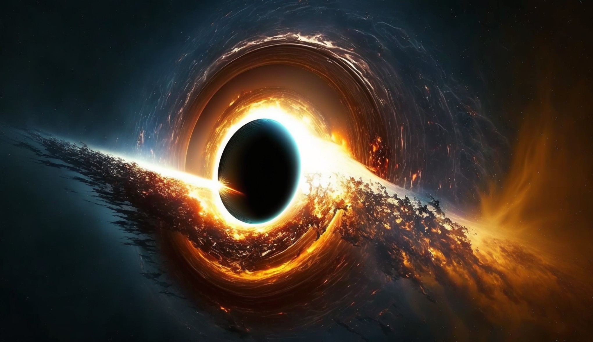 Ilustración de un chorro saliendo de un agujero negro