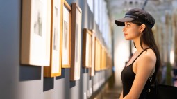 Mujer mirando cuadros