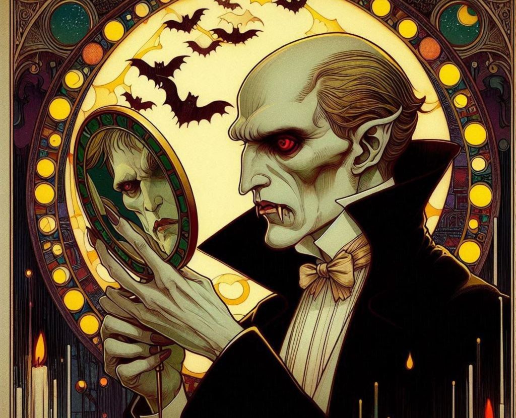 Vampiro mirándose al espejo