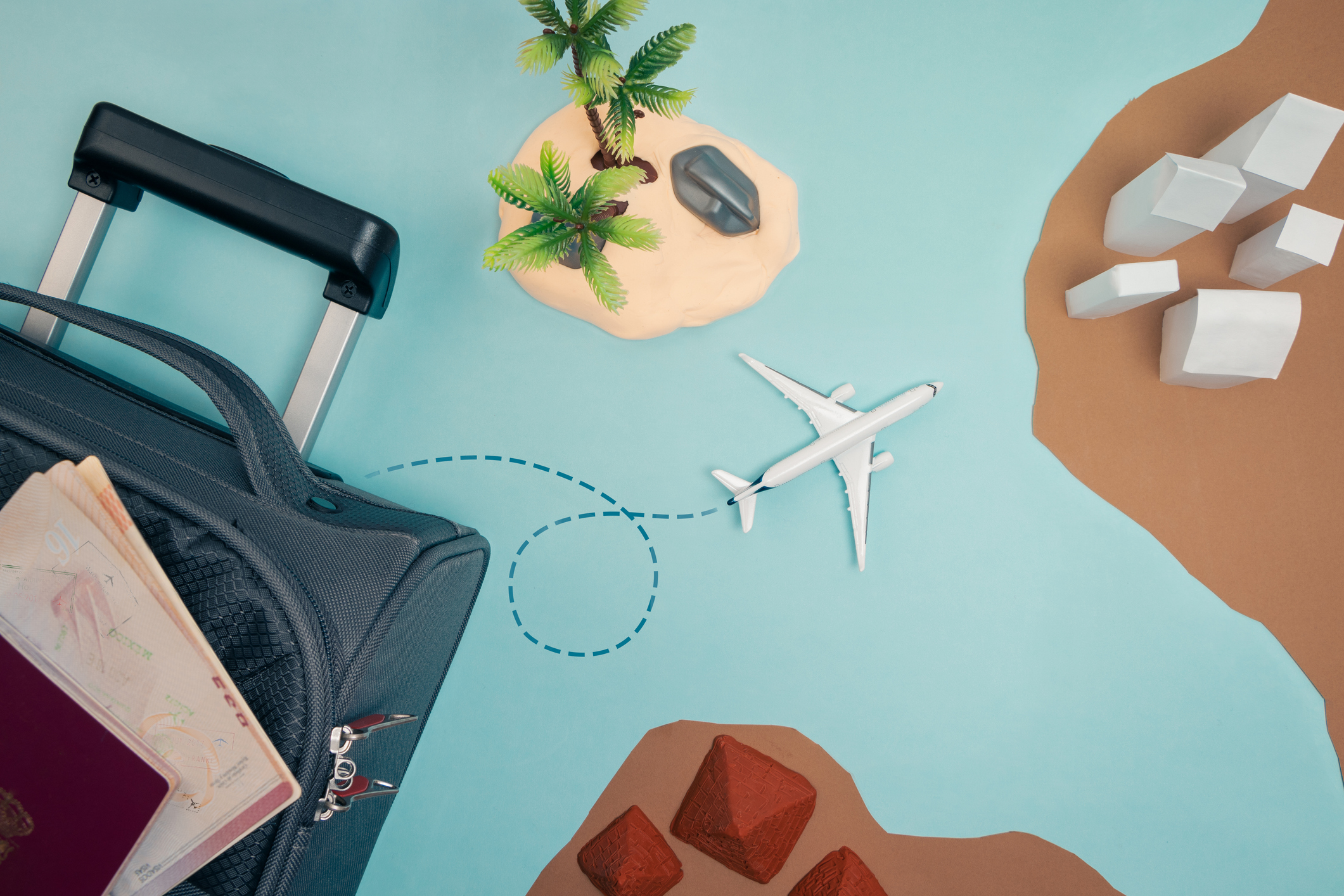 Mapa de viaje en avión con ruta a varios países