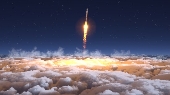 Un cohete abandonando la atmósfera terrestre