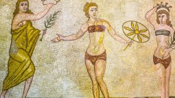 Mujeres deportistas (suelo de mosaico, villa romana del Casale, alrededor del año 300), Sicilia