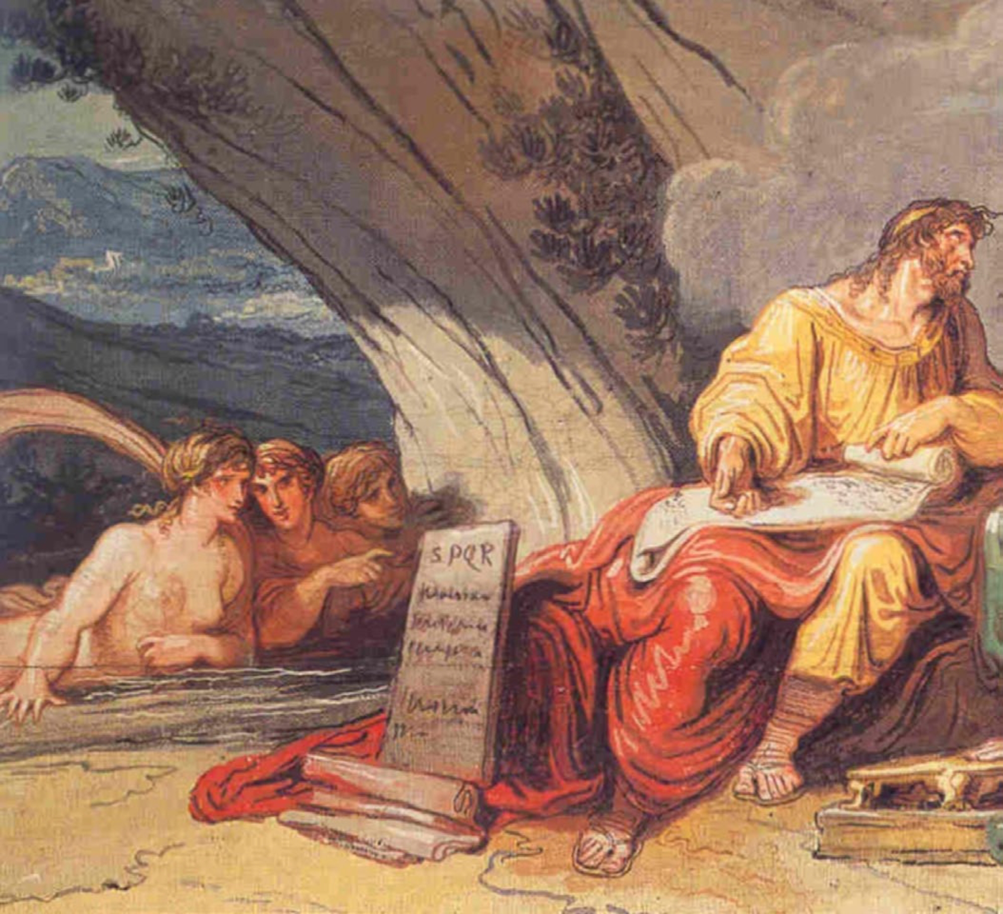 Numa Pompilio, mítico rey creador de los collegia, recibe de la ninfa Egeria las leyes de Roma