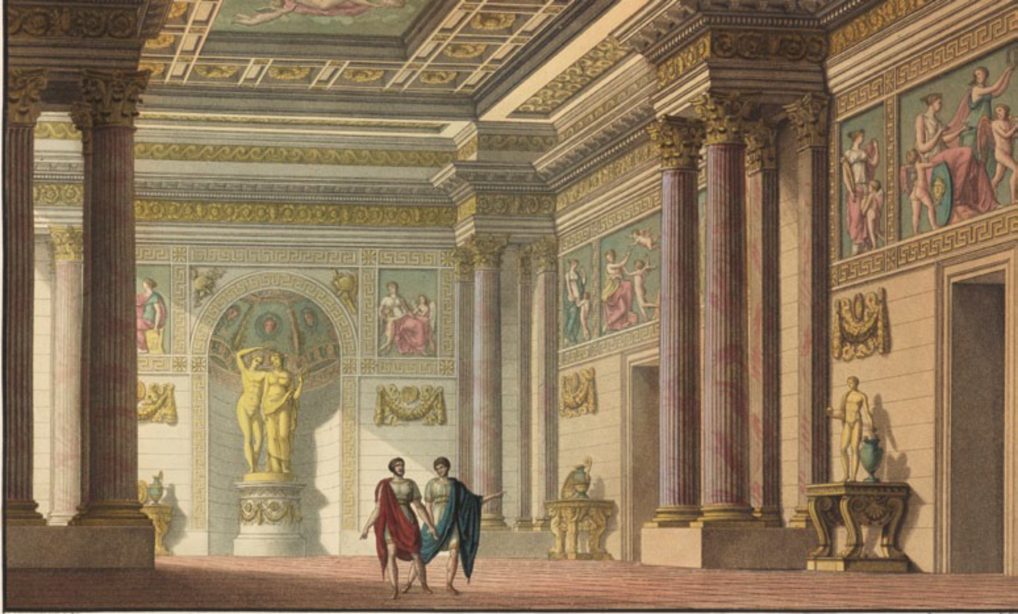 Acuarela que representa uno de los decorados creados para el ballet La vestal