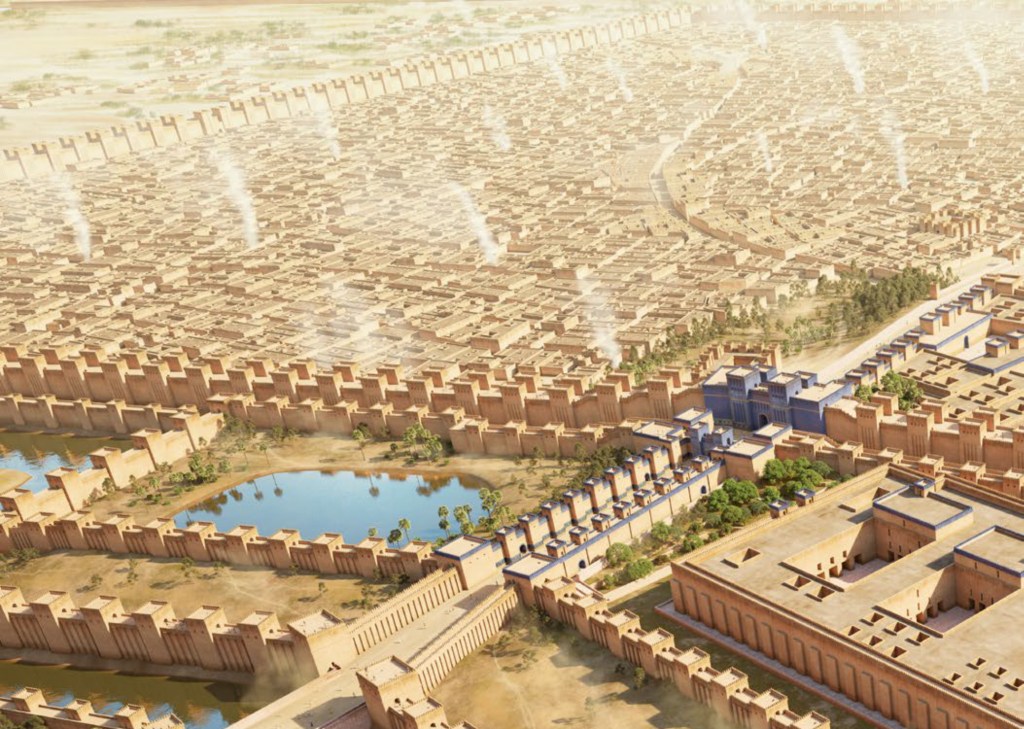 Reconstrucción ideal de la gran ciudad de Babilonia en su momento de máximo esplendor