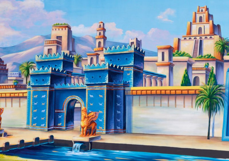 Recreación moderna de la entrada a la antigua ciudad de Babilonia