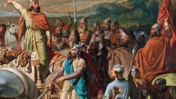 El rey don Rodrigo arengando a los jefes de su ejército antes de dar la batalla del Guadalete (1871)