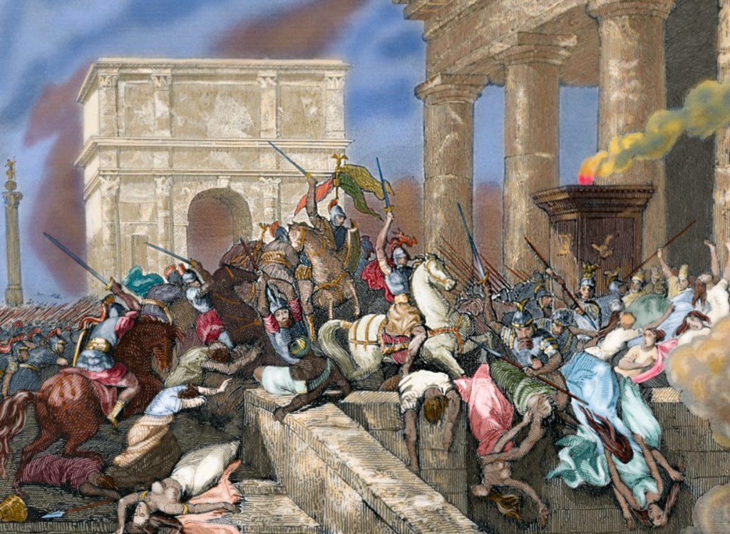 Saqueo de Roma por las tropas de Alarico I, en el año 410. Gala Placidia, la hermana del emperador