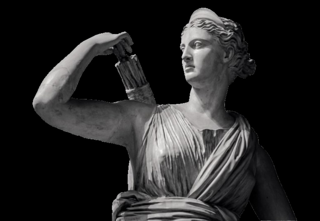 Detalle de la Diana de Versalles o Diana cazadora, estatua en mármol de la diosa Artemisa (Museo del Louvre).