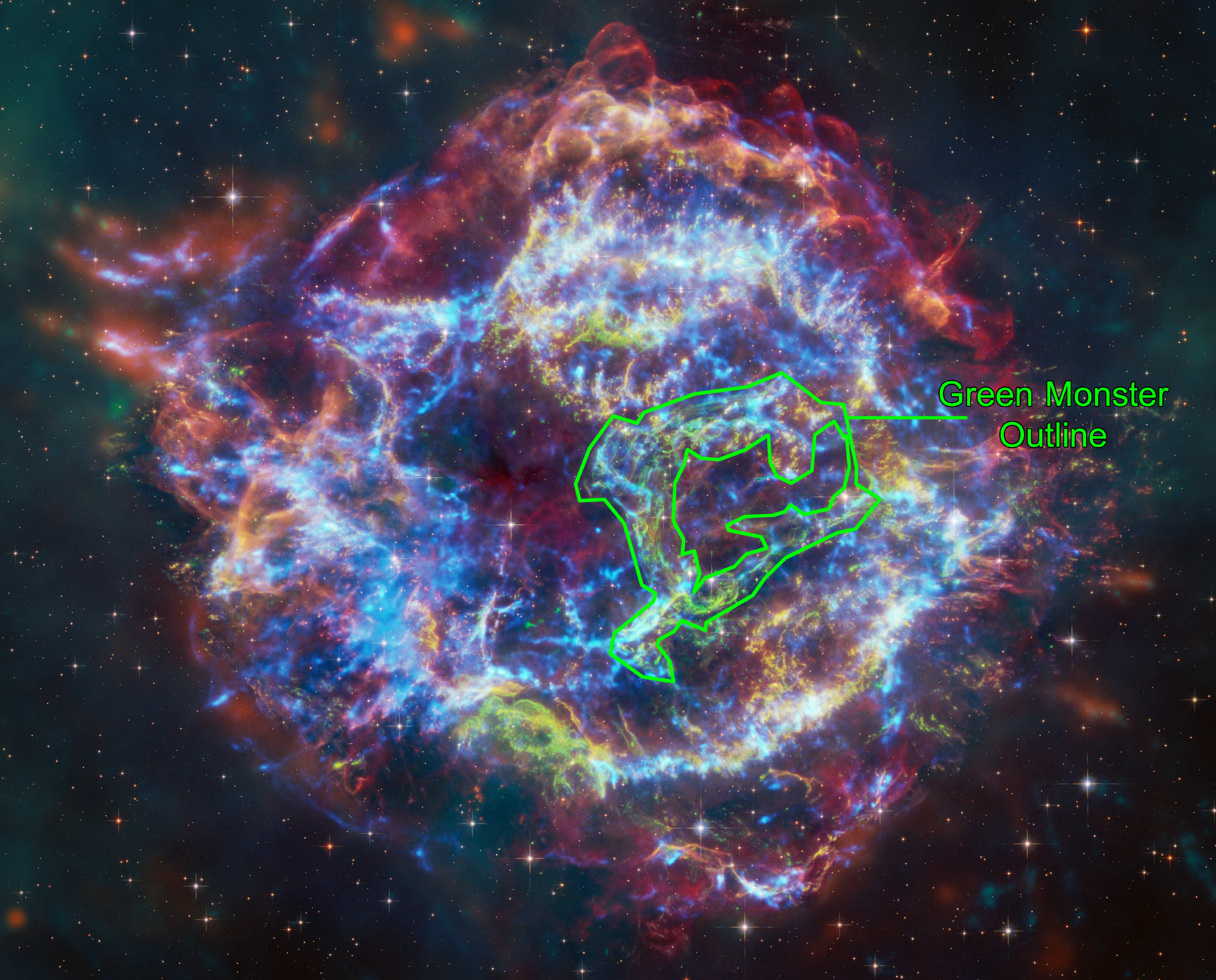 Resuelto el misterio del 'monstruo verde' de la supernova Cassiopeia A