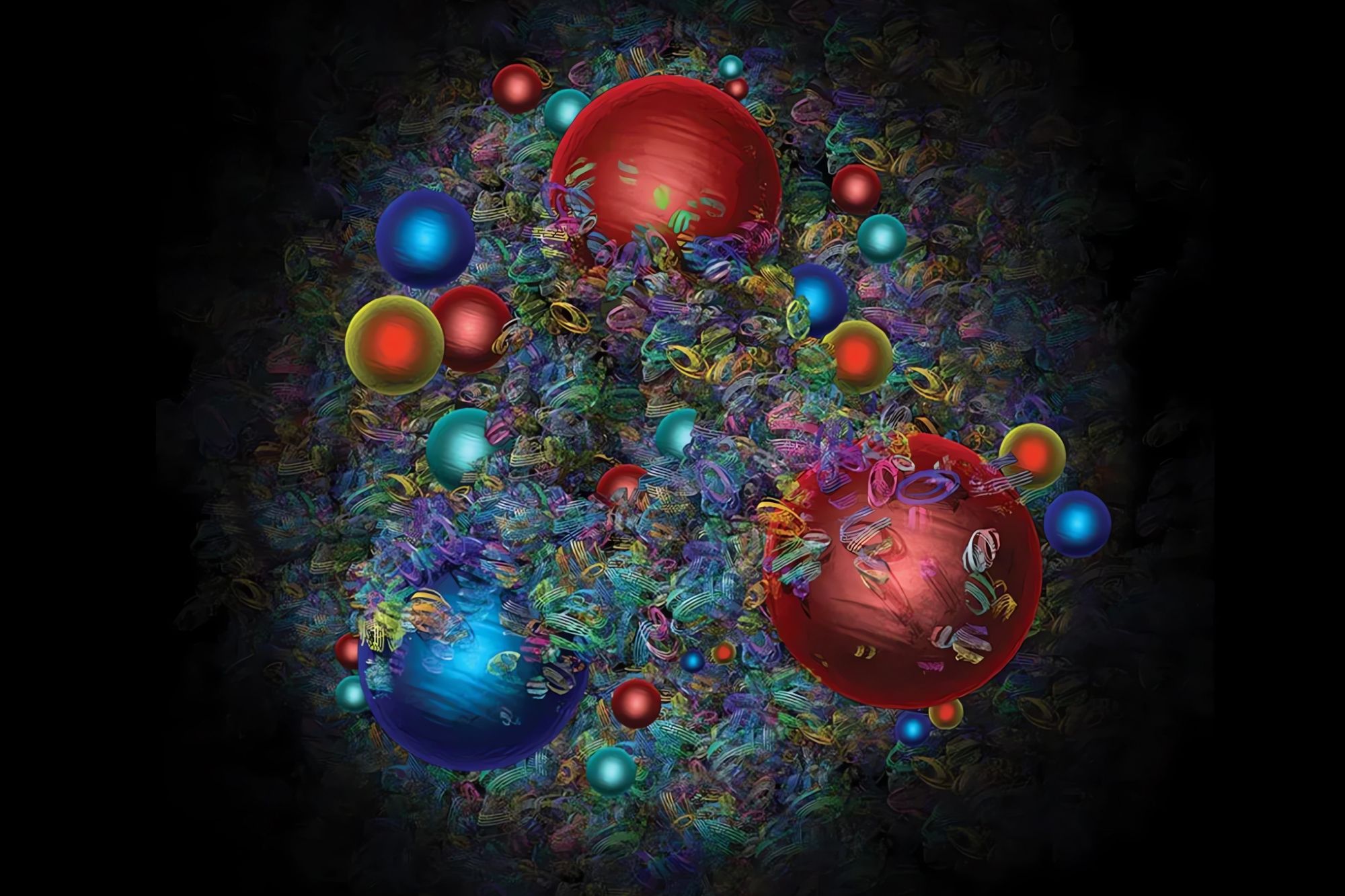 Representación artística del caótico interior de un protón