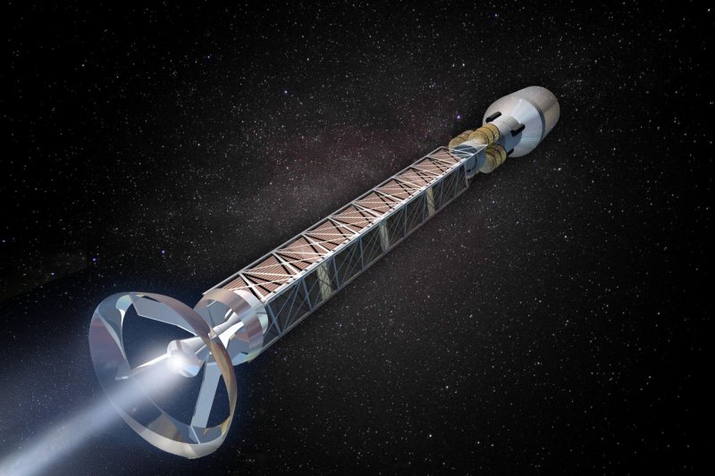 Concepto artístico de un futuro cohete con motor de antimateria