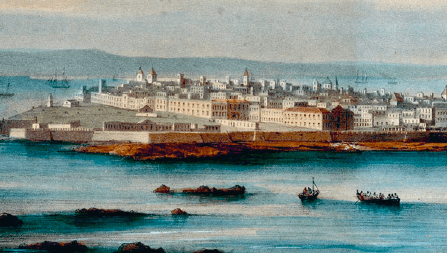 Vista de Cádiz tomada desde el castillo de San Sebastián (1830)