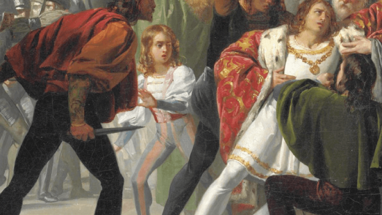 En el cuadro se representa el apuñalamiento de Lorenzo de Médici, que sobrevivió al ataque