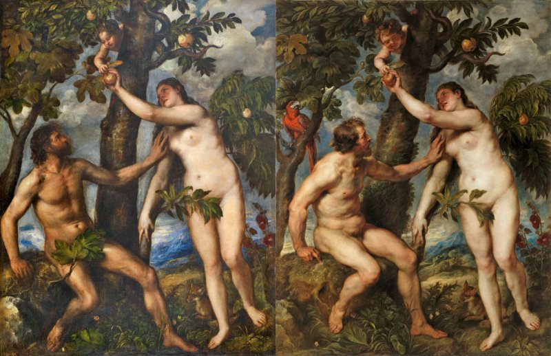 Adán y Eva, de Tiziano y de Rubens