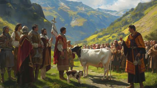 Recreación del Tributo de las Tres Vacas en la Edad Media