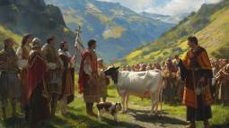 Recreación del Tributo de las Tres Vacas en la Edad Media