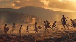 Recreación de jóvenes espartanos en pleno entrenamiento