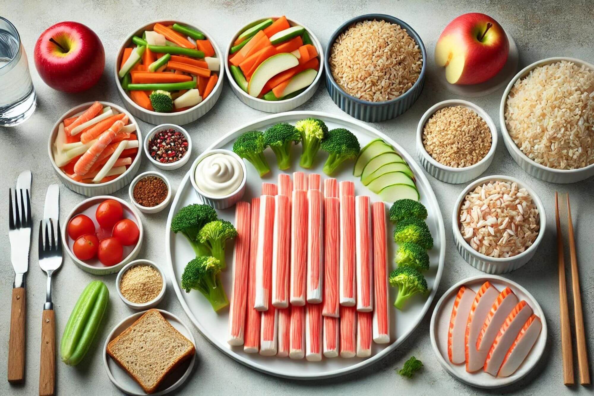 Palitos de cangrejo y diete equilibrada