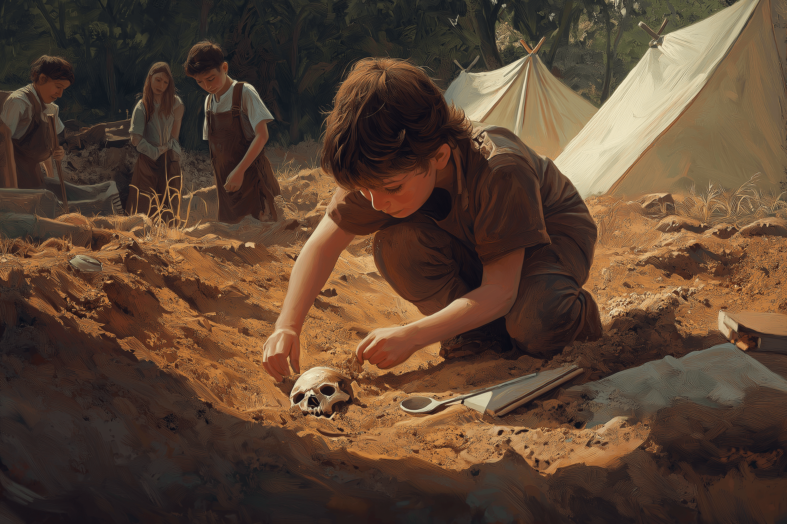 Niño en yacimiento arqueológico