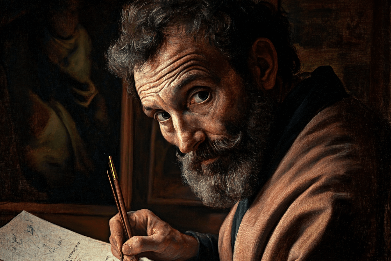 Recreación de Miguel Ángel escribiendo