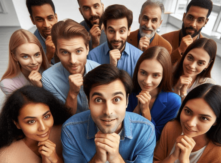 Grupo de personas con curiosidad, impaciencia