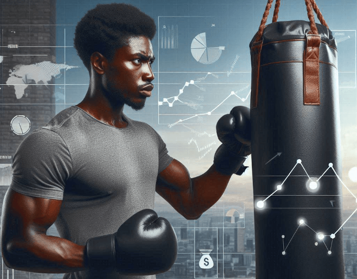 Hombre golpeando saco de boxeo