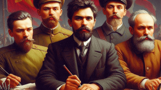 Figuras clave de la Revolución Rusa: Mólotov, Kámenev, Bujarin, Kolchak, y Kérenski