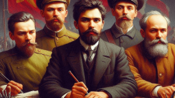 Figuras clave de la Revolución Rusa: Mólotov, Kámenev, Bujarin, Kolchak, y Kérenski