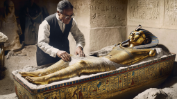 Recreación del hallazgo de la tumba de Tutankamón por parte de Howard Carter