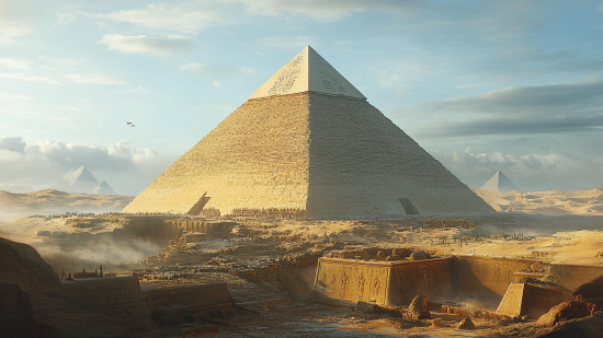 Recreación de la construcción de la pirámide de Keops