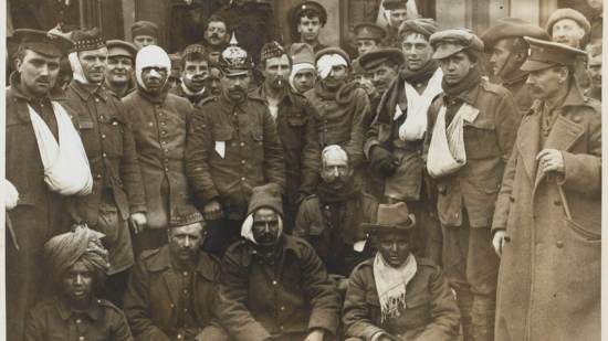 Soldados británicos e hindúes heridos durante la Primera Guerra Mundial