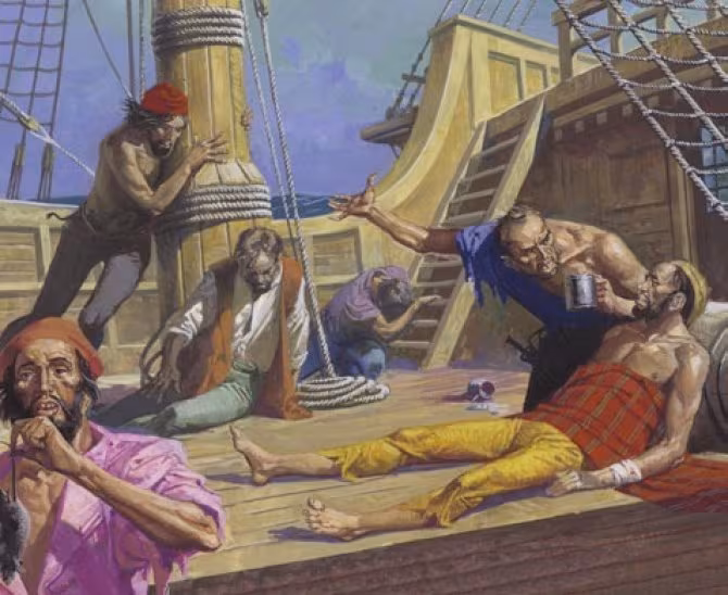 Ilustración en la que se muestra a la expedición de Magallanes