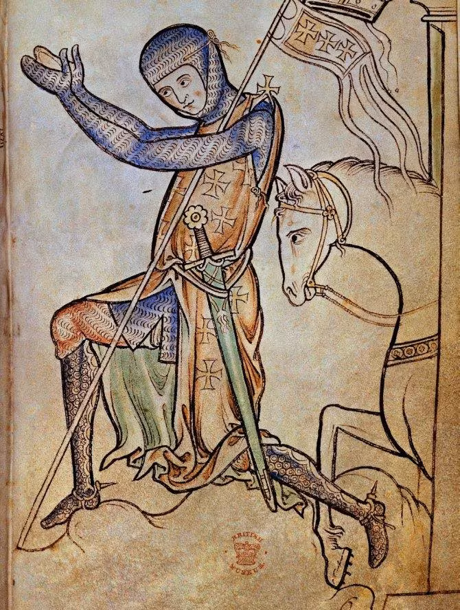 Un caballero cruzado rezando