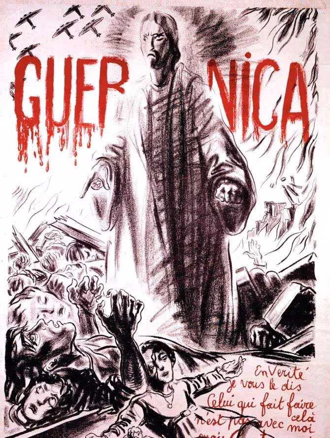 Póster francés de propaganda antifranquista contra el bombardeo de Guernica