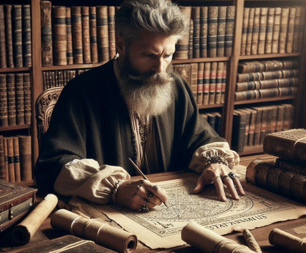 Astrólogo haciendo cálculos