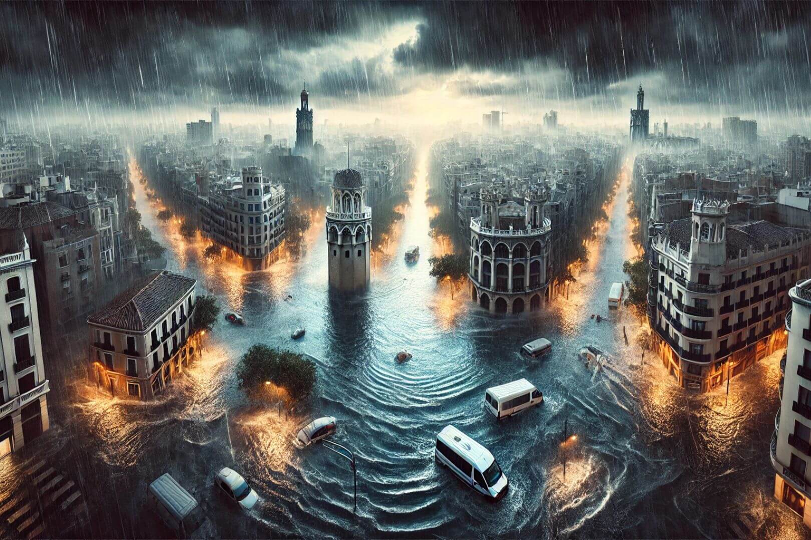 Se ha generado una imagen irreal de una inundación por respeto a los afectados.