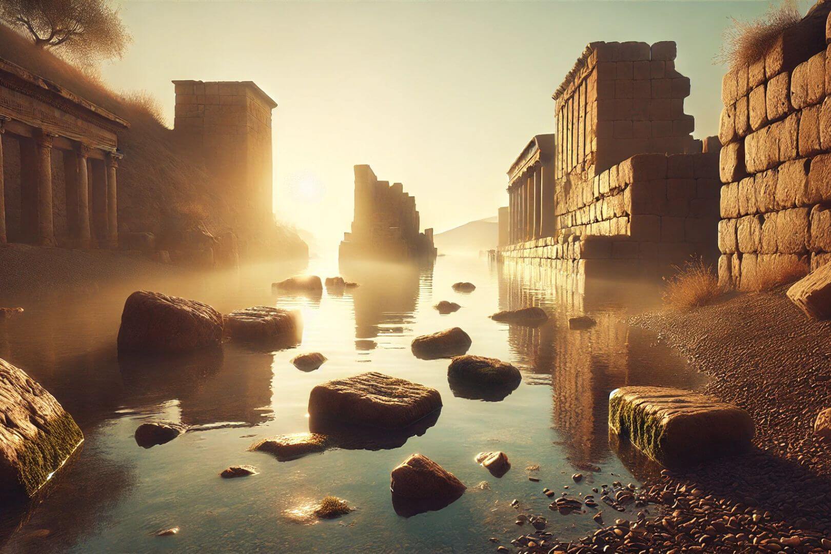 Las antiguas ruinas se asoman sobre el tranquilo río Tigris