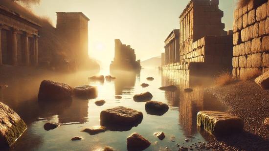 Las antiguas ruinas se asoman sobre el tranquilo río Tigris